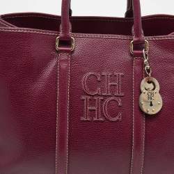 Pre Owned CH Carolina Herrera Burundy Leather Matteo Tote