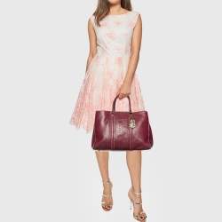 Pre Owned CH Carolina Herrera Burundy Leather Matteo Tote