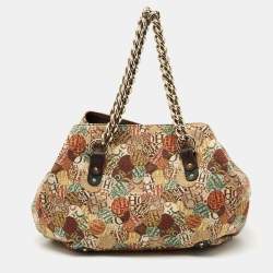 Pre Owned CH Carolina Herrera Multicolor Signature Print Fabric and Leather Chain Hobo