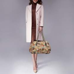 Pre Owned CH Carolina Herrera Multicolor Signature Print Fabric and Leather Chain Hobo