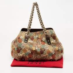 Pre Owned CH Carolina Herrera Multicolor Signature Print Fabric and Leather Chain Hobo