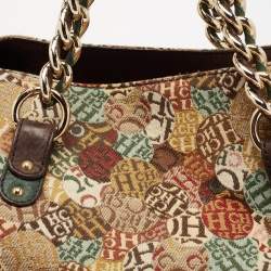 Pre Owned CH Carolina Herrera Multicolor Signature Print Fabric and Leather Chain Hobo