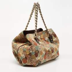 Pre Owned CH Carolina Herrera Multicolor Signature Print Fabric and Leather Chain Hobo