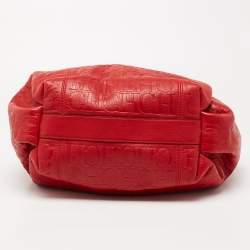 Pre Owned CH Carolina Herrera Red Monogram Embossed Leather Chain Hobo