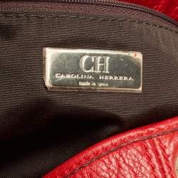Pre Owned CH Carolina Herrera Red Monogram Embossed Leather Chain Hobo
