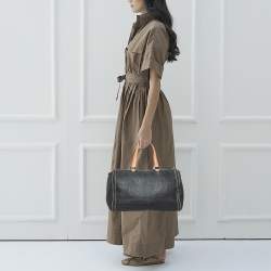 Pre Owned CH Carolina Herrera Dark Grey Monogram Embossed Leather Large Andy Boston Bag