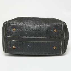 Pre Owned CH Carolina Herrera Dark Grey Monogram Embossed Leather Large Andy Boston Bag