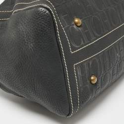 Pre Owned CH Carolina Herrera Dark Grey Monogram Embossed Leather Large Andy Boston Bag
