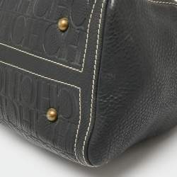Pre Owned CH Carolina Herrera Dark Grey Monogram Embossed Leather Large Andy Boston Bag