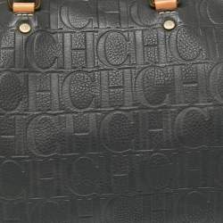 Pre Owned CH Carolina Herrera Dark Grey Monogram Embossed Leather Large Andy Boston Bag
