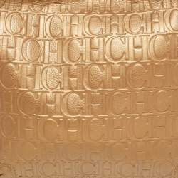 Pre Owned CH Carolina Herrera Metallic Gold Embossed Leather Chain Bow Hobo