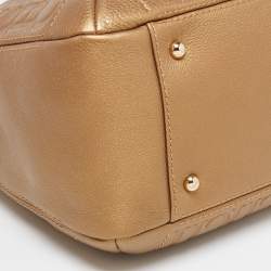 Pre Owned CH Carolina Herrera Metallic Gold Embossed Leather Chain Bow Hobo
