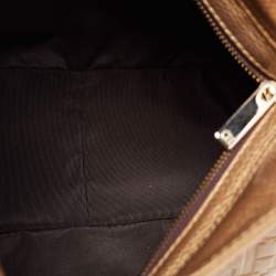 Pre Owned CH Carolina Herrera Metallic Gold Embossed Leather Chain Bow Hobo
