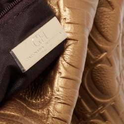 Pre Owned CH Carolina Herrera Metallic Gold Embossed Leather Chain Bow Hobo