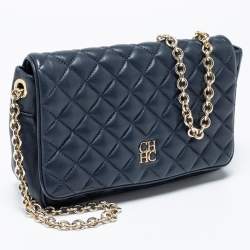 مملوكة مسبقًا CH Carolina Herrera Blue Quilted Leather Flap Chain Shoulder Bag
