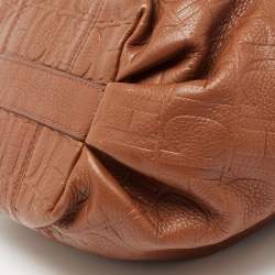 Pre Owned CH Carolina Herrera Brown Embossed Leather Bucket Shoulder Bag