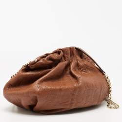 Pre Owned CH Carolina Herrera Brown Embossed Leather Bucket Shoulder Bag