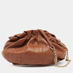 Pre Owned CH Carolina Herrera Brown Embossed Leather Bucket Shoulder Bag