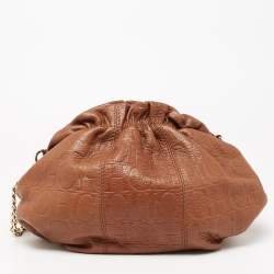Pre Owned CH Carolina Herrera Brown Embossed Leather Bucket Shoulder Bag