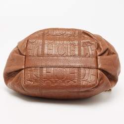 Pre Owned CH Carolina Herrera Brown Embossed Leather Bucket Shoulder Bag