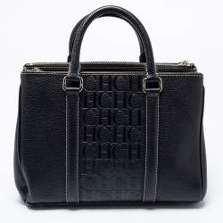 Pre Owned CH Carolina Herrera Black Leather Double Zip Matteo Tote