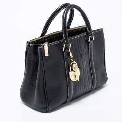 Pre Owned CH Carolina Herrera Black Leather Double Zip Matteo Tote