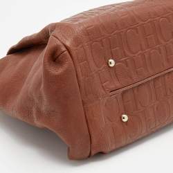 Pre Owned CH Carolina Herrera Brown Monogram Embossed Leather Chain Tote 