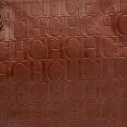 Pre Owned CH Carolina Herrera Brown Monogram Embossed Leather Chain Tote 