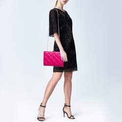 Pre Owned CH Carolina Herrera Magenta Quilted Leather Frame Chain Clutch