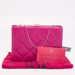 Pre Owned CH Carolina Herrera Magenta Quilted Leather Frame Chain Clutch