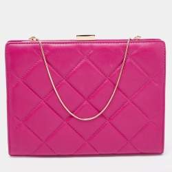 Pre Owned CH Carolina Herrera Magenta Quilted Leather Frame Chain Clutch