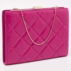 Pre Owned CH Carolina Herrera Magenta Quilted Leather Frame Chain Clutch