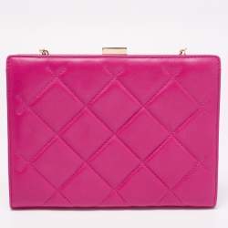 Pre Owned CH Carolina Herrera Magenta Quilted Leather Frame Chain Clutch