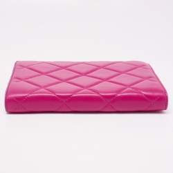 Pre Owned CH Carolina Herrera Magenta Quilted Leather Frame Chain Clutch