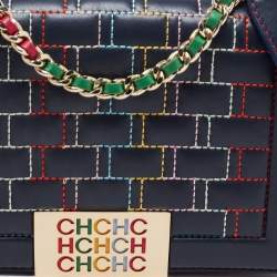 Pre Owned حقيبة كتف سي أتش كارولينا هيريرا جلد زرقاء مبطنة بقلاب