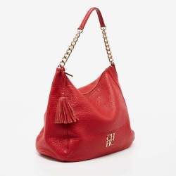 Pre Owned CH Carolina Herrera Red Leather Tassel Hobo