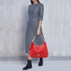 Pre Owned CH Carolina Herrera Red Leather Tassel Hobo