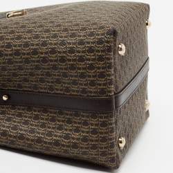 Pre Owned CH Carolina Herrera Brown/Yellow  Monogram Coated Canvas and Leather Matryoshka Padlock Tote