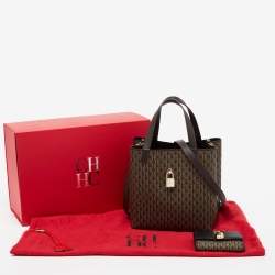 Pre Owned CH Carolina Herrera Brown/Yellow  Monogram Coated Canvas and Leather Matryoshka Padlock Tote