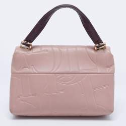 Pre Owned CH Carolina Herrera Pink Embossed Leather Flap Top Handle Bag