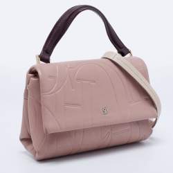 Pre Owned CH Carolina Herrera Pink Embossed Leather Flap Top Handle Bag