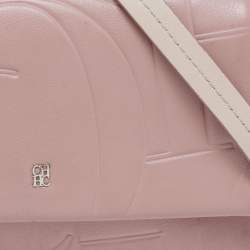 Pre Owned CH Carolina Herrera Pink Embossed Leather Flap Top Handle Bag