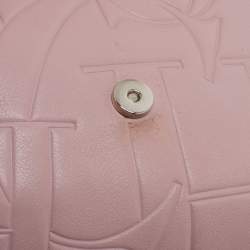 Pre Owned CH Carolina Herrera Pink Embossed Leather Flap Top Handle Bag
