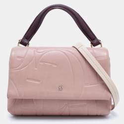 Pre Owned CH Carolina Herrera Pink Embossed Leather Flap Top Handle Bag