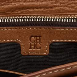 Pre Owned CH Carolina Herrera Brown Monogram Leather Flap Continental Wallet