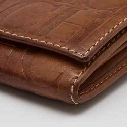 Pre Owned CH Carolina Herrera Brown Monogram Leather Flap Continental Wallet