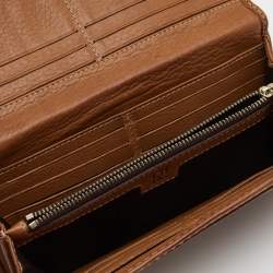 Pre Owned CH Carolina Herrera Brown Monogram Leather Flap Continental Wallet