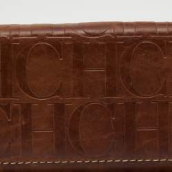 Pre Owned CH Carolina Herrera Brown Monogram Leather Flap Continental Wallet