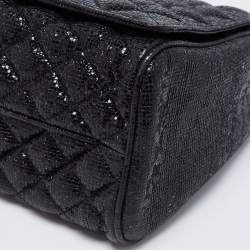 Pre Owned CH Carolina Herrera Black Quilted Shimmer Fabric Flap Chain Shoulder Bag