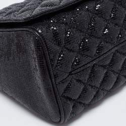 Pre Owned CH Carolina Herrera Black Quilted Shimmer Fabric Flap Chain Shoulder Bag